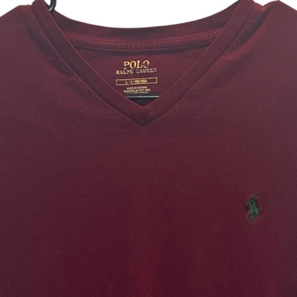 Polo Ralph Lauren V-Neck T-Shirt Large Mens Burgundy Cotton Short Sleeve Pony